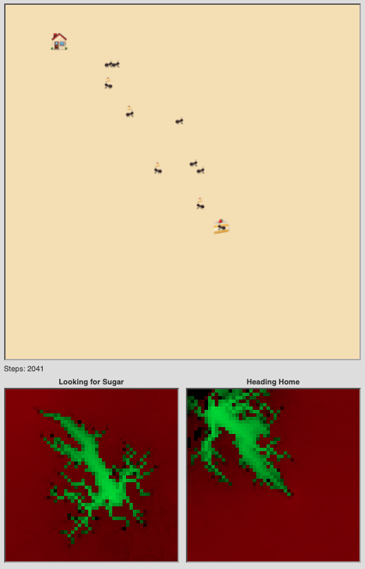 Ant Learning Demo showing ants navigating to food using reinforcement learning