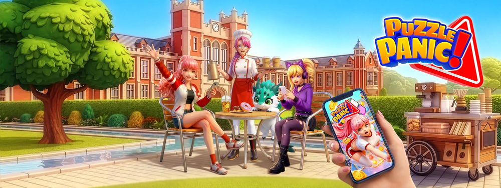 Puzzle Panic promotional artwork featuring characters and the game logo